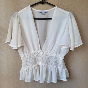 Sheer blouse | beige/cream/white | cropped flowy top